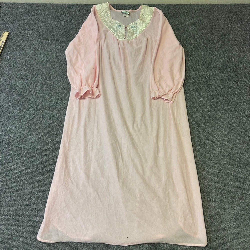 Kelly Reed Nightgown Womens Size Small Pink Satin Lace Yoke Long Sleeve Vintage